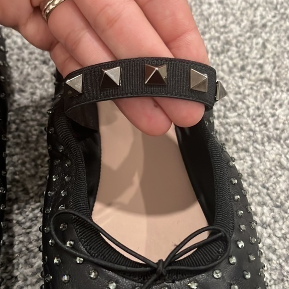 Valentino Garavani Rockstud Crystal Leather Ballerina Flat in Black Size 38 NWOT - Picture 5 of 8